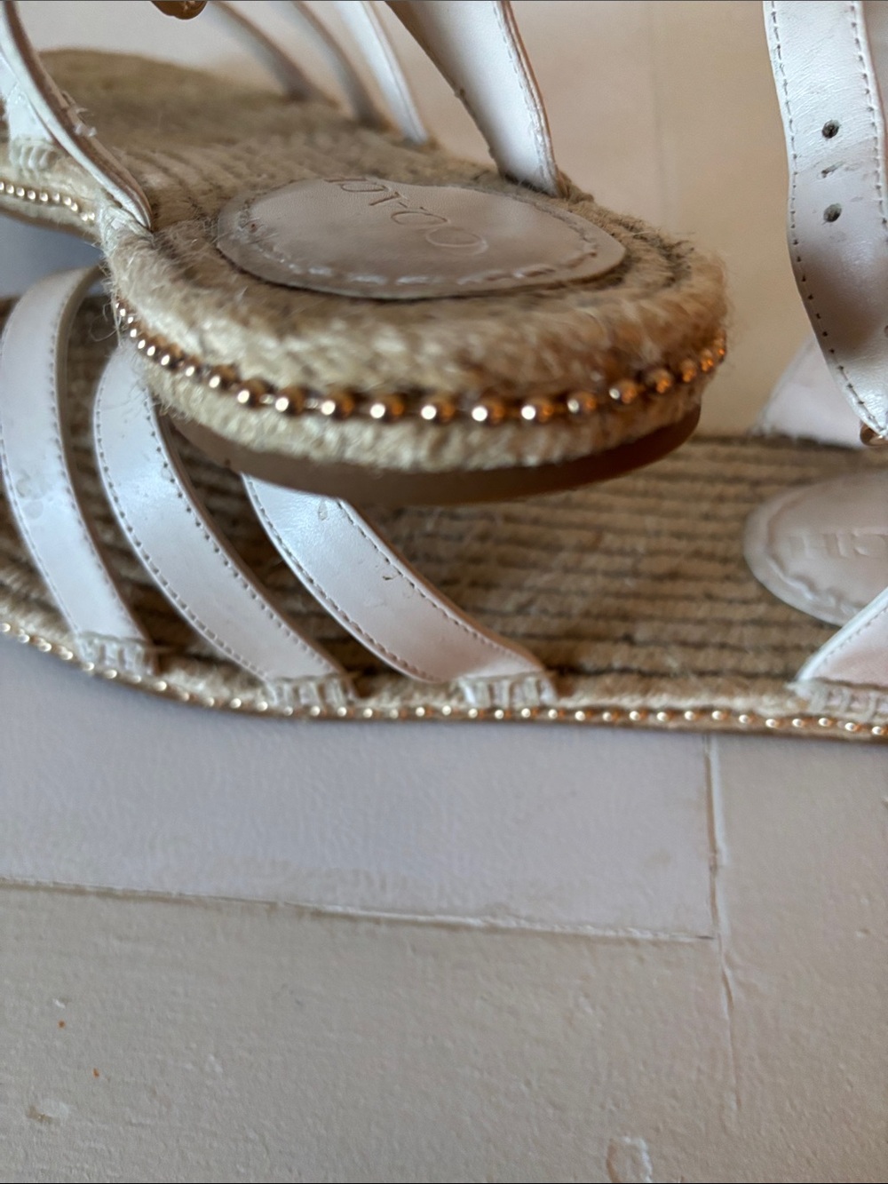 Coach White Leather Espadrille Sandals with Gold Accents - Picture 3 of 9